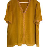 Plus size blouse 3XL mustard color lined textured short sleeve Gold Photo 0