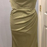 Azazie Olive Green Satin Strapless Cowl Maxi Dress Bridesmaid Formal Gown 8 Photo 0