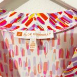 NEW Jude Connally Pink Short Sleeve Line Print Dress Stretch Size Small S White Photo 2