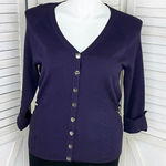 Peck & Peck Collection V Neck Chain Detail Cardigan Sweater Purple XL Button Photo 0