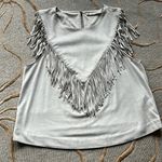 ZARA  | Fringe Faux Suede Gray Silver Top XS Photo 0