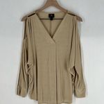 JM Collection Metallic Gold Stretch Jersey Liquid Knit V-Neck Batwing Top Size S Photo 0