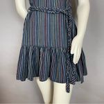 Marine layer Dress Laney Linen Mini Navy Rainbow Stripe Size Small Braided Belt Photo 6
