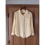 Marine layer  Jane Relaxed Linen Shirt Yellow/ White Striped Women’s size Medium Photo 2