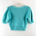 English Factory Puff Sleeve V-Neck Crop Knit Cardigan Sweater Turquoise Medium Photo 3