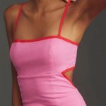 Anthropologie NWT Maeve Dafni Cutout Linen Midi Dress Medium Pink Red Photo 1