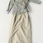 Chadwick's Vintage beige crepe chiffon evening dress beaded Wrap jacket 14 Photo 6