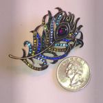 Elegant Multicolor Peacock Feather Boho Brooch Blue Photo 2