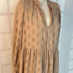 H&M Nude Long Sleeve Tie Neck Chiffon Textured Mini Airy Dress Size Small Photo 2
