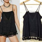 Urban Outfitters  Ecote Cami Top Women S Black Floral Bead Tassel Romantic Goth Photo 1