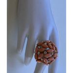 Vintage Gold Tone Coral Pink Peach Lucite Cabochon Ring stones Women’s Sz 8” Photo 12