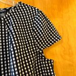 CHAPS  Navy Blue White Gingham Checkered Dress Cap Sleeves Belt In Front Size 14 Photo 5