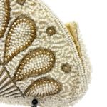 Vintage Hand Beaded Art Deco Clutch Wristlet Half Moon Shell Shape Ivory Bell Photo 3