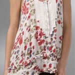 Free People Free People Ivory Floral Lace Henley Racerback Hi-Low Ruffle Tank Top Small (S) Photo 0
