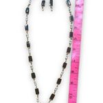Vintage Necklace Earrings Set Black Rectangular Stone Pearlized Beads Costume Photo 7