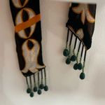 ZARA  V Neck Green Brown Pattern Beaded Tassel Long Sleeve Blouse Small NWT Photo 2