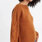 Madewell  Cable-Sleeve Boatneck Boxy Cropped Wool Sweater in Saddle Brown Size XS Photo 1