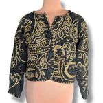 Vintage 90s Michael Simon Black Gold Metallic Embroidered Cropped Knit Cardigan Size L Photo 2