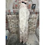 shirt dress jersey knit monochromatic tan brown cream leaf print swing skirt Size 12 Photo 7