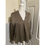 Vince  Silk Blouse Top Shirt Womens XXS Olive Green Long Sleeve V Neck Photo 2