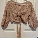 J.O.A. Chriselle x Ruched Gingham Crop Top Photo 0