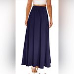 NEW Navy Blue 100% Cotton High Waist Split A Line Full Length Maxi Skirt XL Photo 1