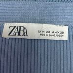 ZARA Women's Blue Rib Knit Short Sleeve V-neck Button Crop Sweater Shirt Top M Photo 2