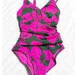 Boden Talamanca One Piece Swimsuit Tropical Floral Print Ruched V Neck Womens 2R Pink Size 2 Photo 7