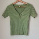 Hem & Thread Green Ribbed  Short Sleeve Top with Button Detail  Size: Small  Measur Photo 0