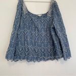 Caslon  Plus Size Cotton Eyelet Top Blue White Boho 3/4 Sleeve Peasant Blouse 2X Photo 6