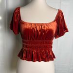Altar'd State Orange Ruched Puff Sleeve Blouse Photo 0