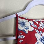 Monteau  Red Floral Lace-Up Deep‎ V-neck Ruffle Sleeveless Blouse M Photo 7