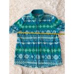 Talbots  Women's L‎ Fleece Full Zip Jacket Blue Green Snowflake Print Photo 3