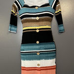 Love j Dress Womens Small Multicolor Striped Ribbed Knit Bodycon Button Front Photo 0