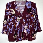 Free People Bella Printed Floral Top S Wine Combo Maroon Bell Sleeves Rayon Photo 0