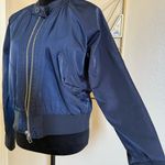 Free People  Midnight Bomber Jacket Full Zip Sateen Navy Blue size Small Photo 5