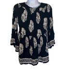 Altar'd State Blue Tan Boho Print Bell Sleeve High Low Front Tie Top XS Flowy Photo 2
