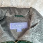 Laura Scott  Size S Puffer Vest Green Quilted Taupe Faux Fur Outdoors Cozy Layer Photo 3