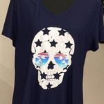 No Boundaries - Women’s Juniors Brushed V-Neck T-Shirt Skull w Sunglasses Size XL Photo 2