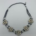 VTG clear RhVTG clear Rhinestone And Glass Bead Choker Necklace 15” Flower Shape Silver Photo 0