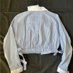 ZARA  blue & white tie strap bow cropped button front collar long sleeve shirt Photo 6