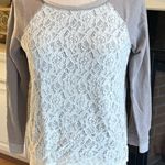 Jessica Simpson  Gray and Cream Lace Long Sleeve Top Photo 1