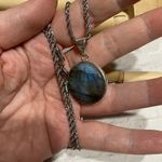 Labradorite Silver Pendant On Stainless Steel Rope Chain Boho Green Photo 1