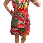 Alex Marie red tropical leaf print V-neck tiered mini dress NEW Size 14 Photo 0