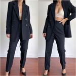 Vintage Wool Pant Suit Women Small Navy Double Breasted Minimalist Career Luxury Blue Photo 2