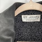 St. John  Collection Gray Black Tweed Zip Jacket Leather Panels Size S Photo 1