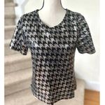 Lili Sidonio Anthropologie Black & Silver Sequin Houndstooth Short Sleeve Blouse Size M Photo 0