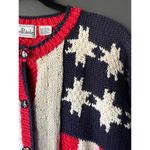 Hand Knit American Flag Pattern Cardigan Sweater Red Photo 3