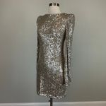 AQUA Long Sleeve Sequined Cut Out Mini Sheath Cocktail Party Dress Silver Size 6 Photo 4