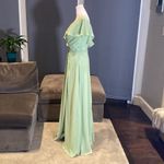 Women’s Full Length Green Chiffon Ruffle Dress Corset Back Leg Slit Size 12 Green Photo 3